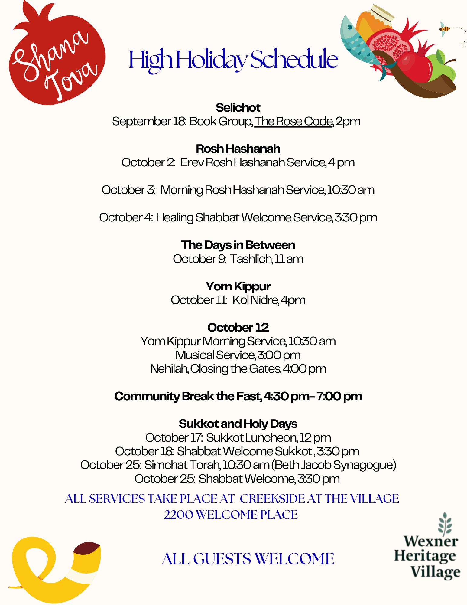 Wexner High Holiday Schedule 2024
